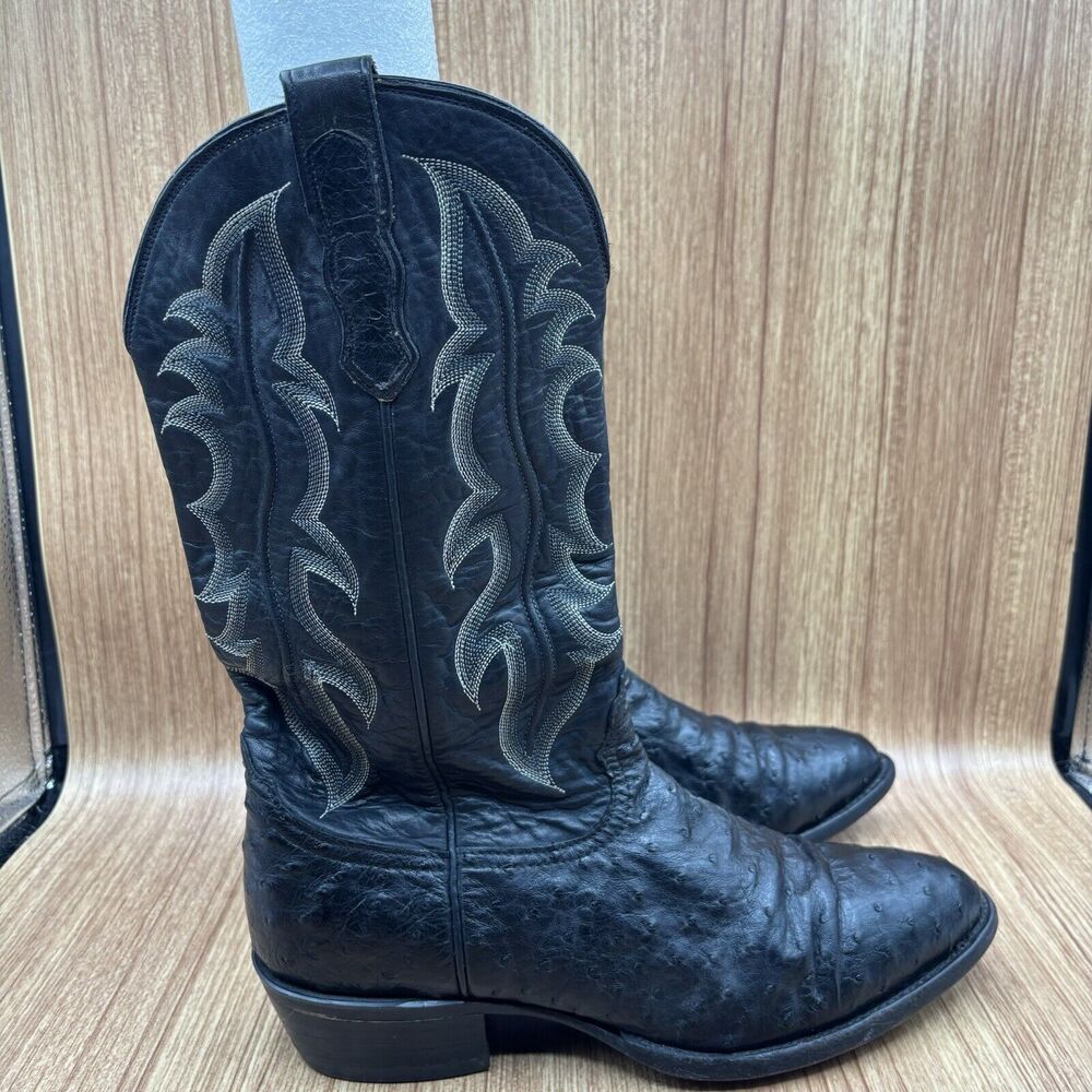 Nocona Full Quill Ostrich Black Leather Men's Exotic Western Boots Size 9.5 D‎
